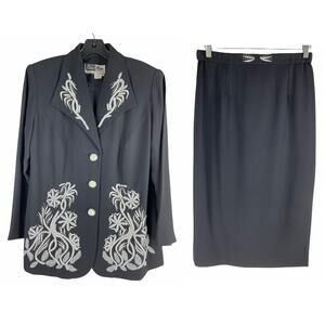 Ben Marc 2pcs Beaded Blazer Skirt Set Church Suit Black Size 10